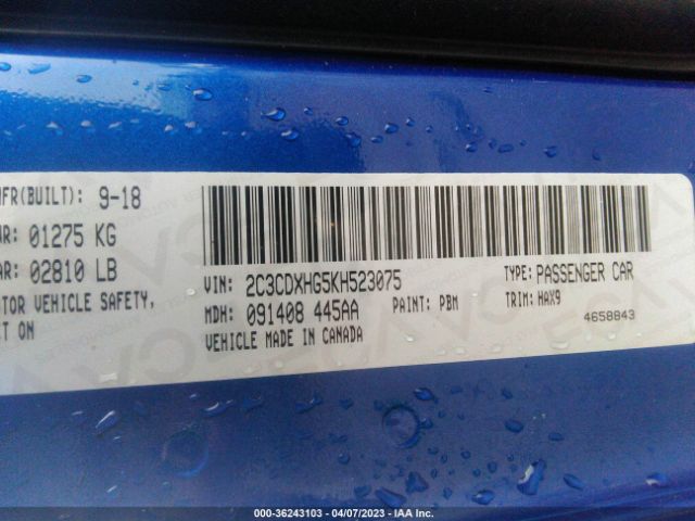2C3CDXHG5KH523075 Dodge CHARGER GT