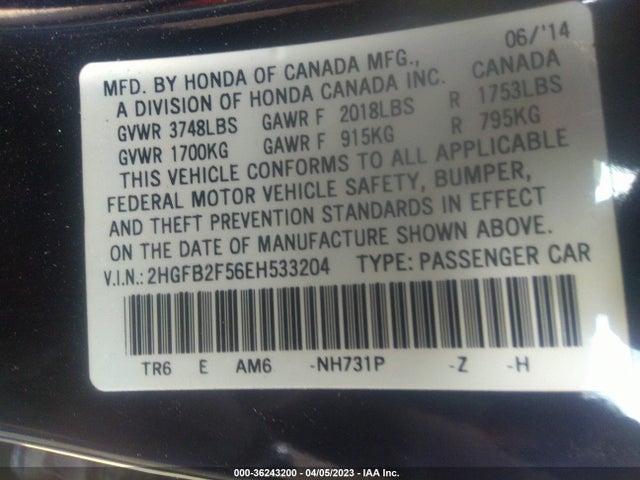 Honda Civic Sedan Lx 2014 2HGFB2F56EH533204 Image 9