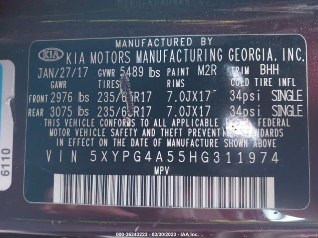 5XYPG4A55HG311974 KIA Sorento Lx V6