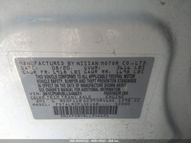 3N1CP5BV8LL546621 Nissan KICKS S