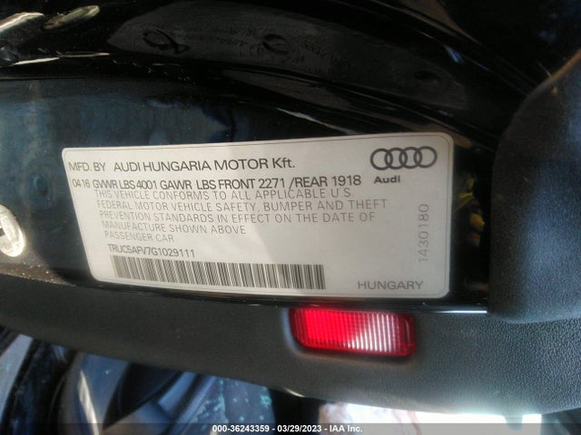 2016 Audi TT, VIN: TRUC5AFV7G1029111