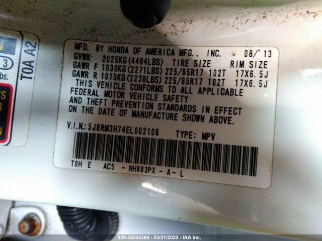Honda Cr-v Ex-l 2014 5J6RM3H74EL002106 Image 9