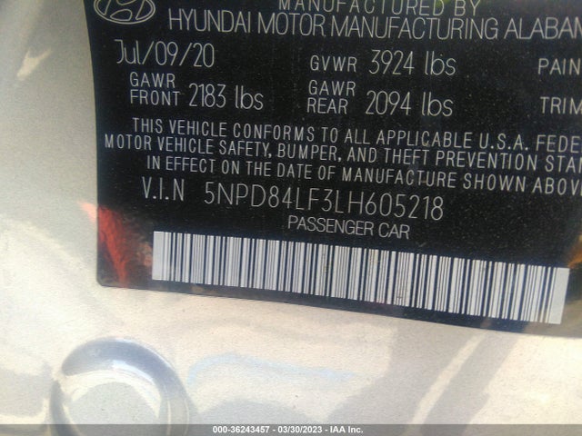 Hyundai ELANTRA SEL 2020 5NPD84LF3LH605218 Image 9
