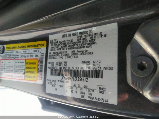 3FA6P0H71ER356512 Ford FUSION SE