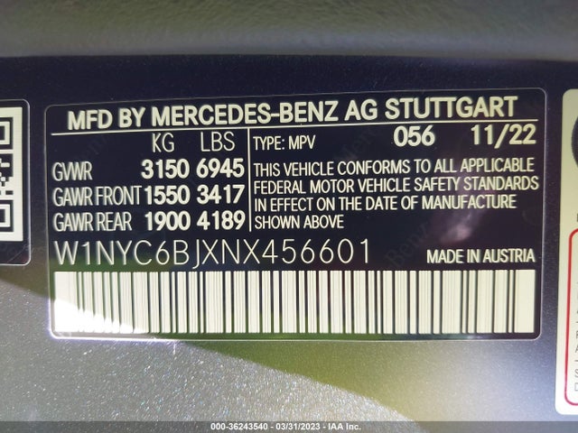 2022 Mercedes-Benz G-Class, VIN: W1NYC6BJXNX456601