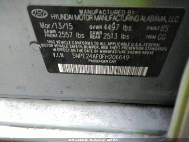 Hyundai Sonata 2.4l Se 2015 5NPE24AF0FH206649 Image 10