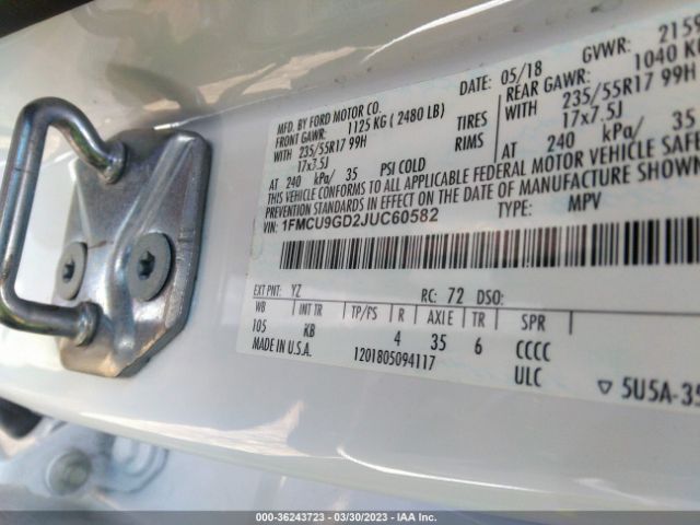 1FMCU9GD2JUC60582 Ford ESCAPE SE