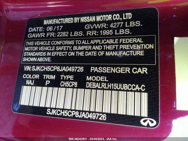 SJKCH5CP8JA049726 Infiniti Qx30 Premium