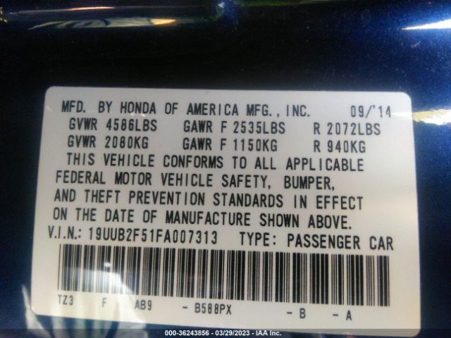 19UUB2F51FA007313 Acura Tlx V6 Tech