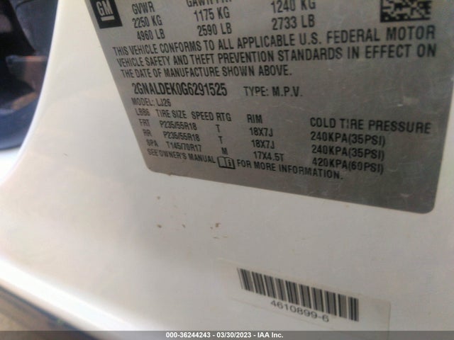 2016 Chevrolet Equinox, VIN: 2GNALDEK0G6291525