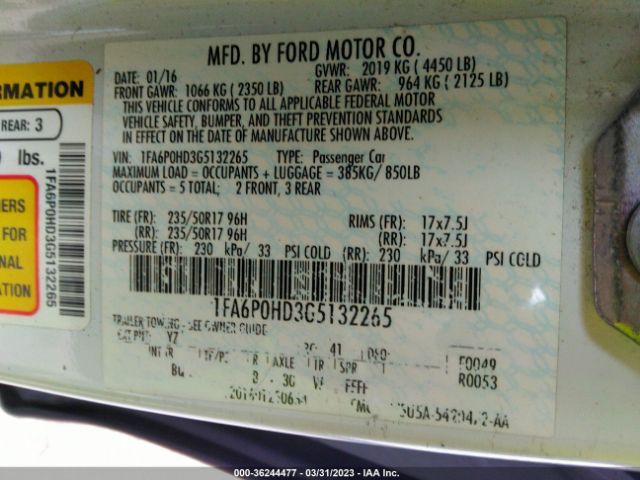 1FA6P0HD3G5132265 Ford FUSION SE