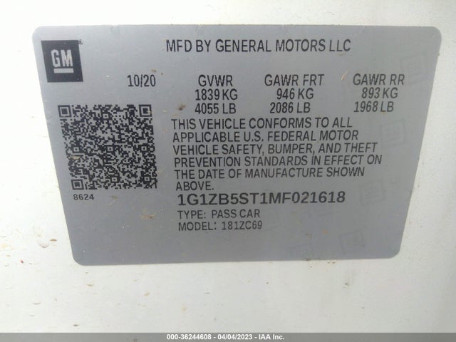 Chevrolet MALIBU LS 2021 1G1ZB5ST1MF021618 Image 9