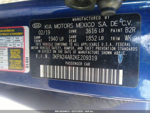 3KPA24AB2KE209319 KIA RIO S
