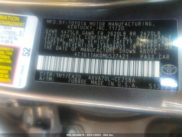 Toyota CAMRY SE 2021 4T1G11AK0MU527421 Image 10