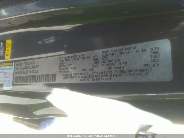 Jeep Gladiator Sport S 2020 1C6HJTAG8LL197457 Image 11