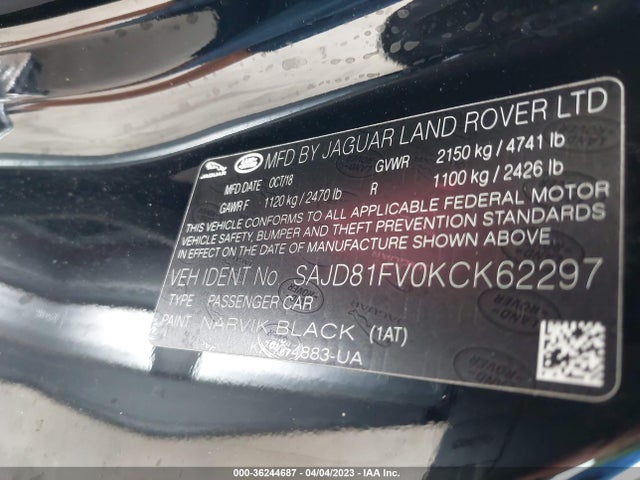 2019 Jaguar F-TYPE, VIN: SAJD81FV0KCK62297