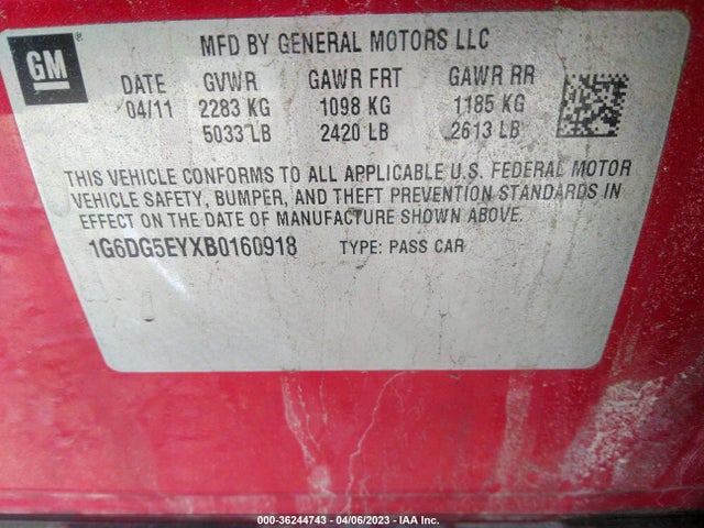 2011 CADILLAC CTS SEDAN LUXURY VIN: 1G6DG5EYXB0160918