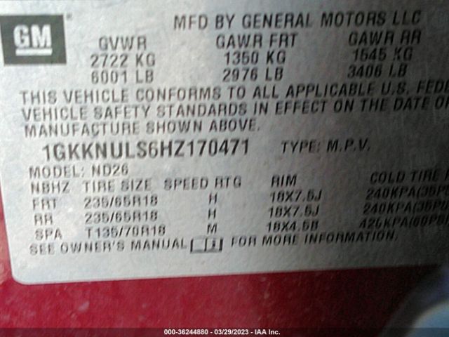 1GKKNULS6HZ170471 GMC ACADIA SLT