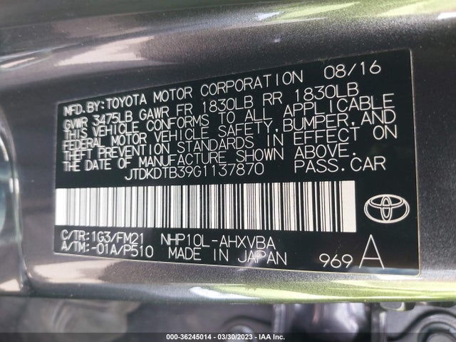 Toyota Prius C One/two/three/four 2016 JTDKDTB39G1137870 Image 11