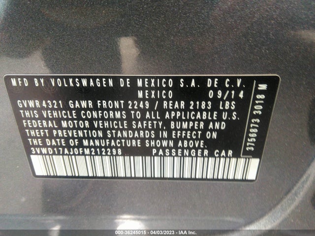 3VWD17AJ0FM212298 Volkswagen Jetta Sedan 1.8t Se