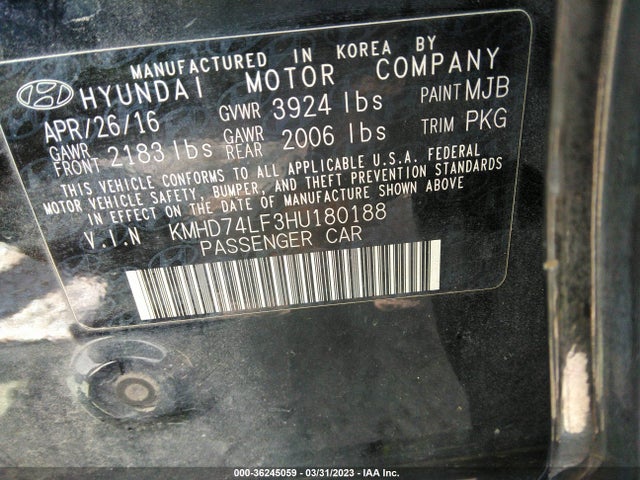 Hyundai ELANTRA SE 2017 KMHD74LF3HU180188 Image 11