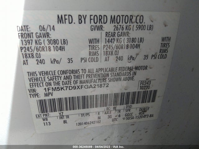Ford EXPLORER XLT 2015 1FM5K7D9XFGA21872 Image 9