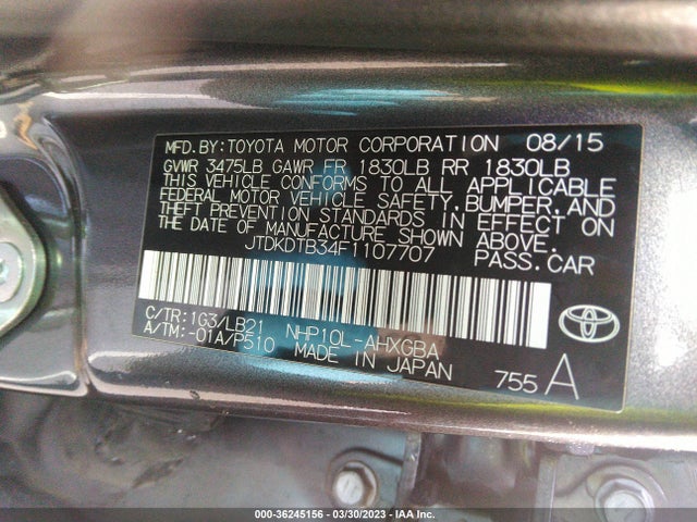 Toyota Prius C One/two/three/four 2015 JTDKDTB34F1107707 Image 10