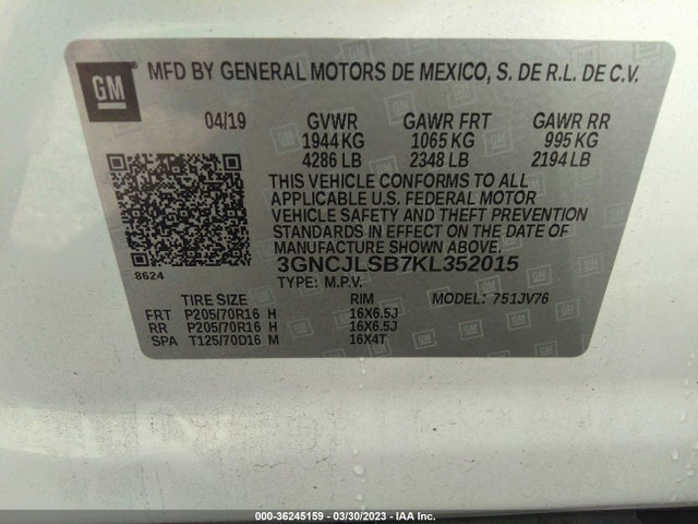 Chevrolet Trax Lt 2019 3GNCJLSB7KL352015 Image 10
