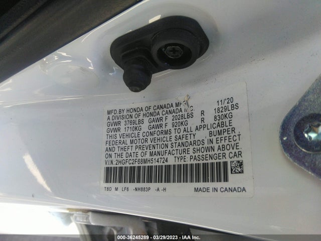 2021 HONDA CIVIC SEDAN LX VIN: 2HGFC2F68MH514724