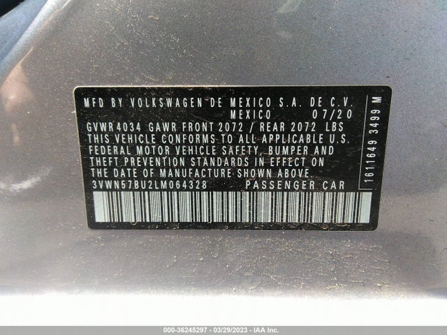 3VWN57BU2LM064328 Volkswagen Jetta S/r-line