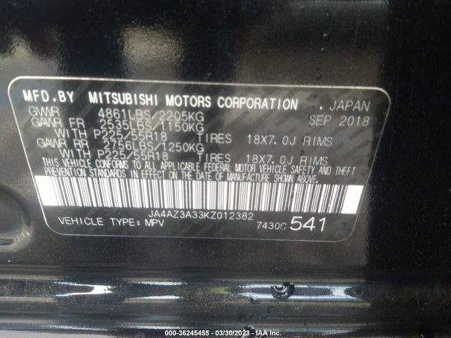JA4AZ3A33KZ012382 Mitsubishi Outlander Es/se/sel/le