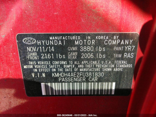 Hyundai ELANTRA SE 2015 KMHDH4AE2FU381830 Image 10