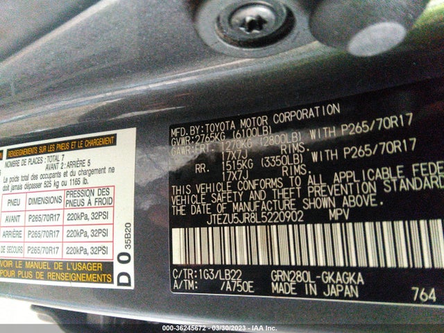 Toyota 4RUNNER SR5 2020 JTEZU5JR8L5220902 Image 9
