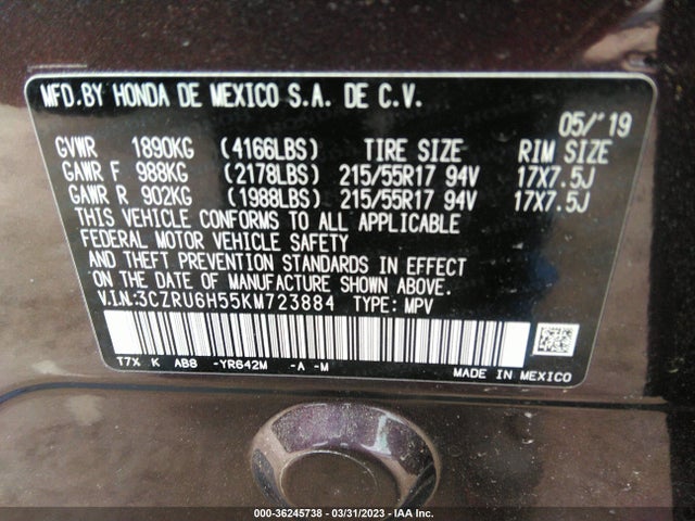 Honda HR-V EX 2019 3CZRU6H55KM723884 Image 9