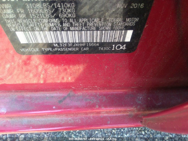 2017 MITSUBISHI MIRAGE G4 ES VIN: ML32F3FJXHHF15664