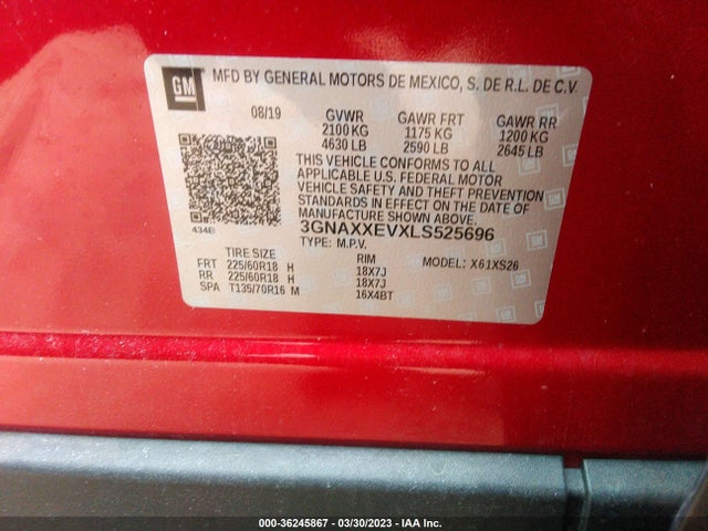 Chevrolet Equinox Premier 2020 3GNAXXEVXLS525696 Image 9