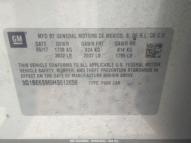 Chevrolet CRUZE LT 2017 3G1BE6SM9HS612658 Image 11