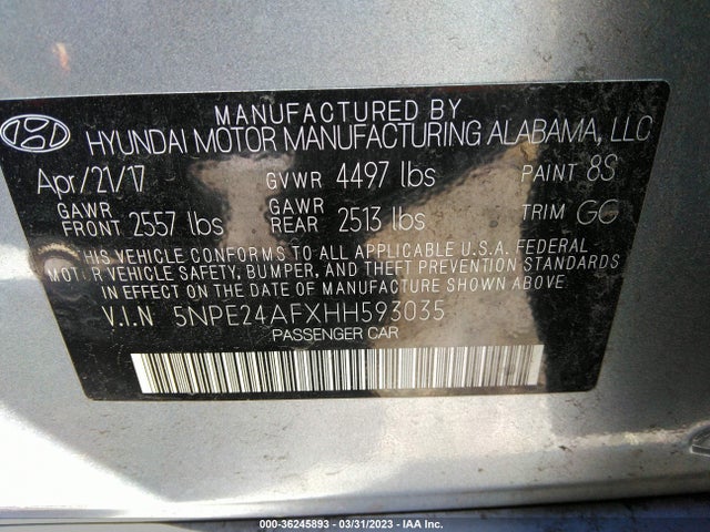 Hyundai SONATA SE 2017 5NPE24AFXHH593035 Image 9