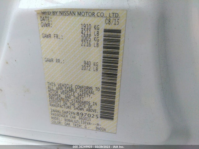 Nissan Altima 2.5 S 2015 1N4AL3AP2FN897025 Image 9