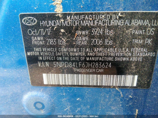 Hyundai ELANTRA SEL 2018 5NPD84LF6JH283624 Image 10
