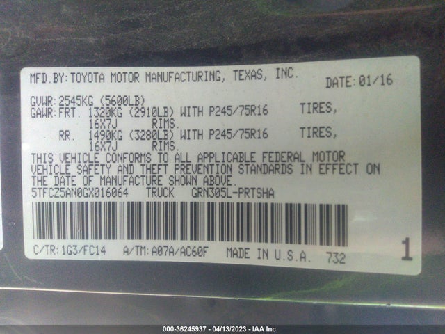 Toyota Tacoma Sr5 2016 5TFCZ5AN0GX016064 Image 11