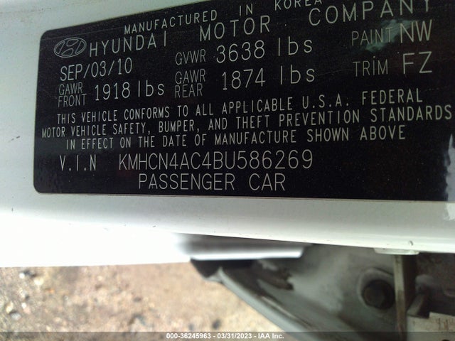 2011 HYUNDAI ACCENT GLS VIN: KMHCN4AC4BU586269