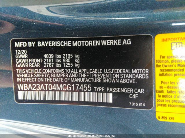 WBA23AT04MCG17455 BMW 4 Series 430i