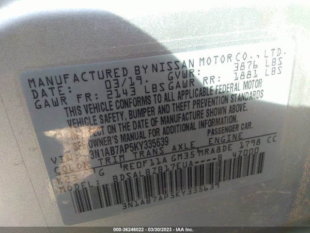 Nissan SENTRA S 2019 3N1AB7AP5KY335639 Image 9