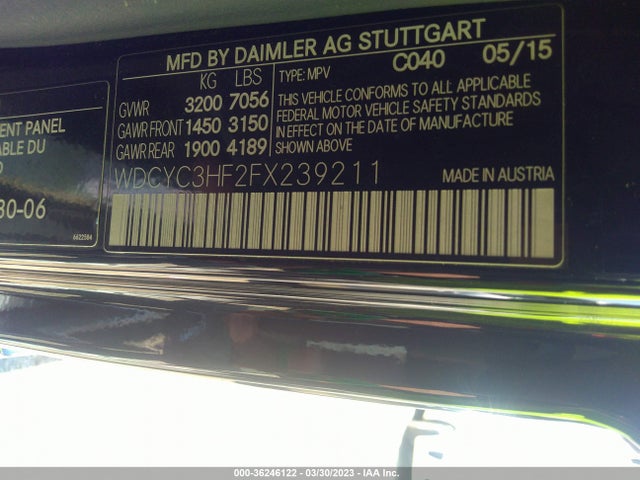 2015 Mercedes-Benz G-Class, VIN: WDCYC3HF2FX239211