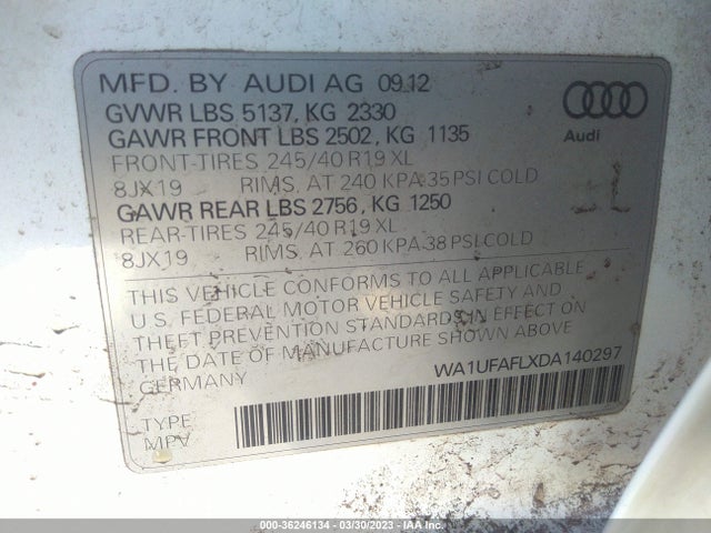2013 AUDI ALLROAD PREMIUM PLUS VIN: WA1UFAFLXDA140297