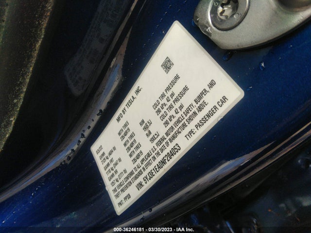 5YJ3E1EA0NF204053 Tesla MODEL 3