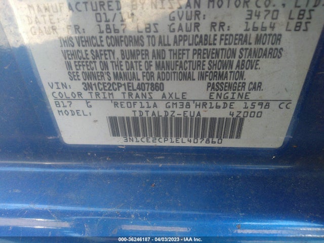 2014 NISSAN VERSA NOTE SV VIN: 3N1CE2CP1EL407860