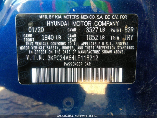 2020 HYUNDAI ACCENT SE VIN: 3KPC24A64LE118212