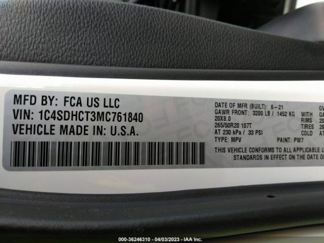 1C4SDHCT3MC761840 Dodge Durango R/t